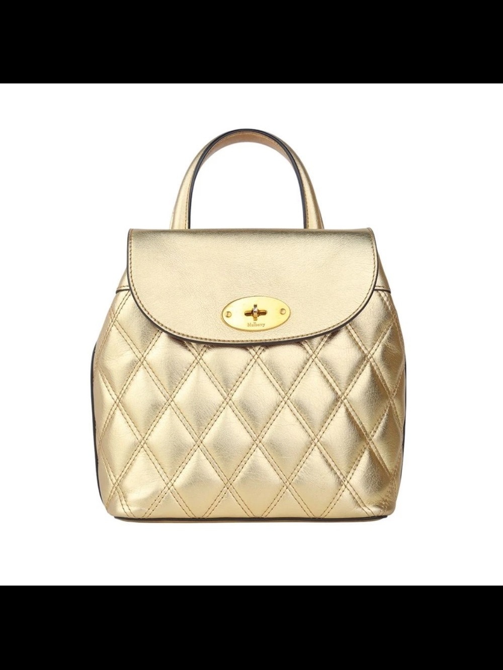 Mulberry Metallic Gold Quilted Top-Handle Backpack
